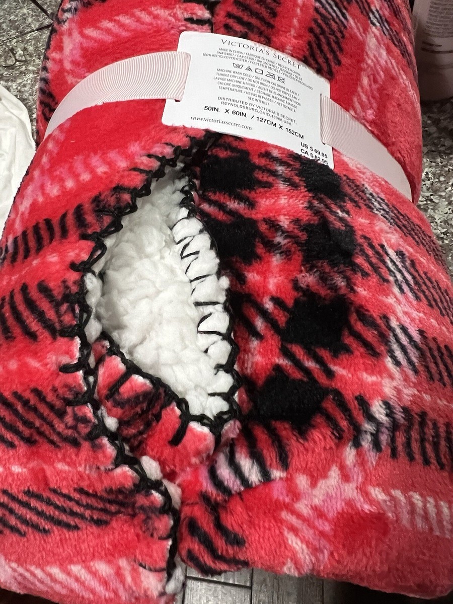 Victoria's Secret Plush Sherpa Cozy Fleece Throw Blanket Red Plaid
