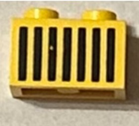 Lego 1x 3004p06 Yellow Brick 1 x 2 w/ Black Grille w/ 7 Vertical Lines Fn Rare
