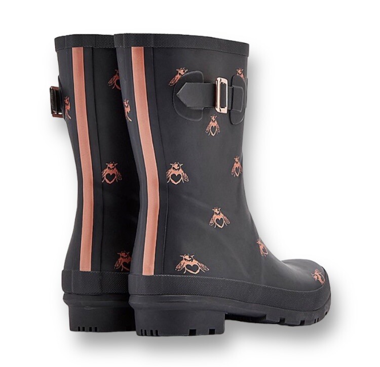NWT Joules Rain Boots Molly Welly Mid Rain Boots Black Honey Bees Rose 🐝 Size 7 image 9