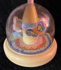 Vintage Push N Merry Go Round Carousel Toy Butterflies Pony Bell Spin Tomy Baby