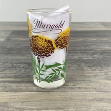 Vintage Marigold Boscul Peanut Butter Glass ~ Large Lettering MCM Flower Garden