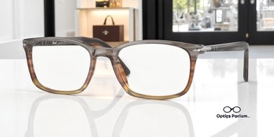 PERSOL PO3189V 1137 Striped Grey Gradient Brown Transparent 55mm Mens Eyeglasses