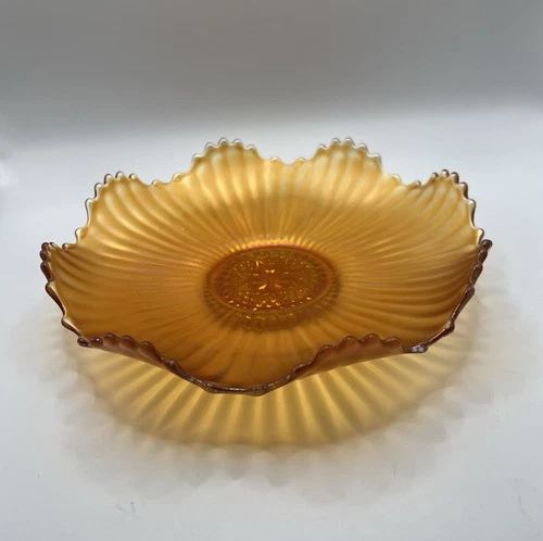 VTG Westmoreland 8.5” Ruffled Bowl Sawtooth Marigold Carnival Star Smooth Rays