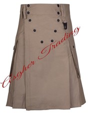 Handmade Khaki Canvas Cotton Kilt, Phantom Utility Kilt Men's Custom Size kilts