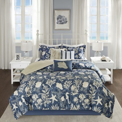 Madison Park 100% Cotton Comforter Set - Coastal Coral, Starfish Design All Seas