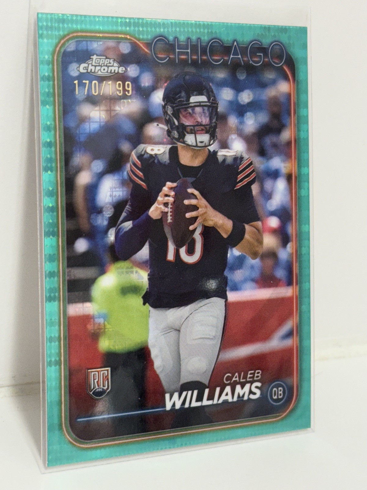 2024 Topps Chrome Caleb Williams Aqua Sonar Refractor #’d /199 RC SP #202