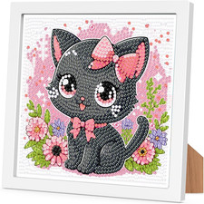Cat Diamond Art Kits for Kids with Frame-Cat Diamond Art for Kids Ages 4-8-12 wi