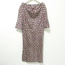 Gianfranco Ferre Silk Flower Print Midi Dress Navy Short Sleeve Used