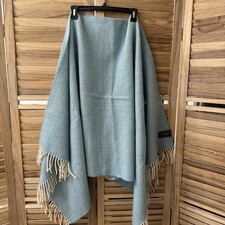 The Tartan Blanket Co Herringbone Blue White Wool Blanket 63x29