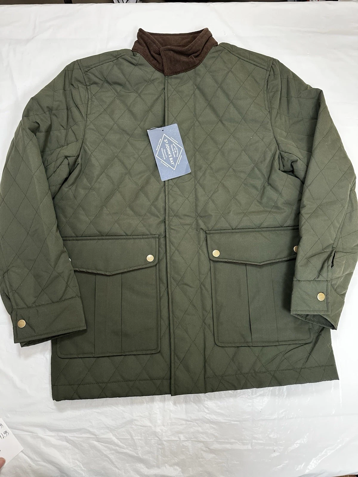 St.John's Bay Mens Water Resistant Midweight Puffer Jacket Green Pine Size Small