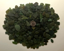 GENUINE SURF TUMBLED SEA GLASS FROM PUERTO RICO / 1.9 LBS GREEN ASSORTMENT 2