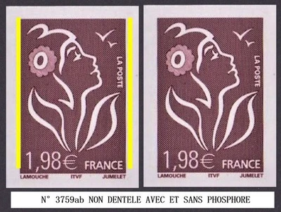 VARIETE N°37359abc 1,98€ LAMOUCHE NON DENTELE AVEC ET SANS PHOSPHORE LUXE ** - Photo 1/3