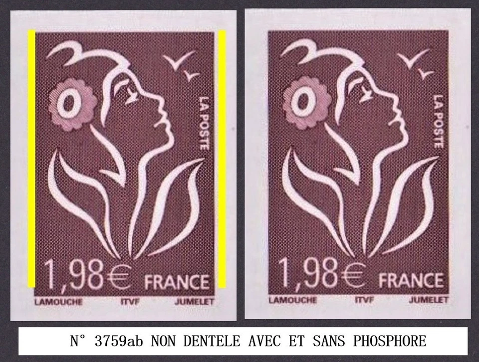 VARIETE N°37359abc 1,98€ LAMOUCHE NON DENTELE AVEC ET SANS PHOSPHORE LUXE ** - Photo 1/3