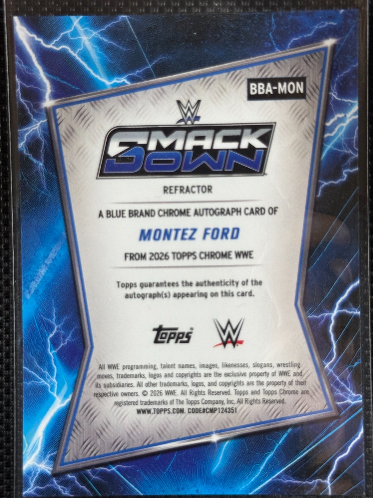 2026 Topps Chrome WWE Montez Ford Blue Brand Autograph #BBA-MON Refractor view 2