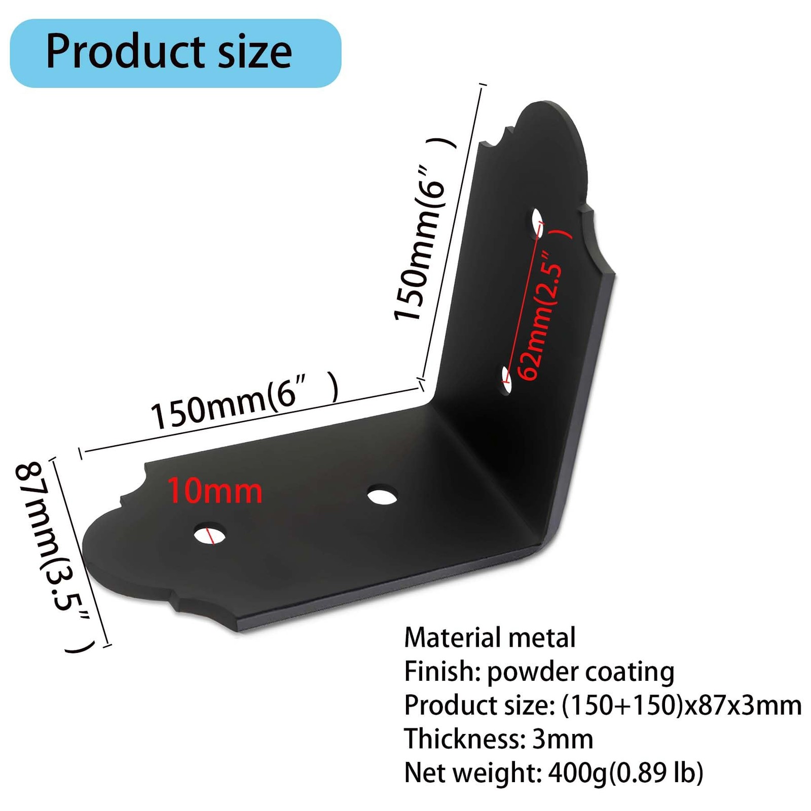 4Packs 90 Degree Angle Bracket Large L Brackets , 6" Heavy Duty Connector Bra