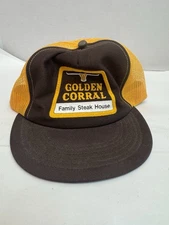 Vintage Golden Corral Family Steak House Snapback Trucker Hat Brown & Yellow Cap
