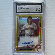 Topps 2021 Bowman Chrome Autographs Yellow Refractor /75 Mariel Bautista CSG 8.5