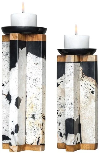 Uttermost Illini Coral Stone Pillar Candle Holders Set of 2 - Picture 2 of 3