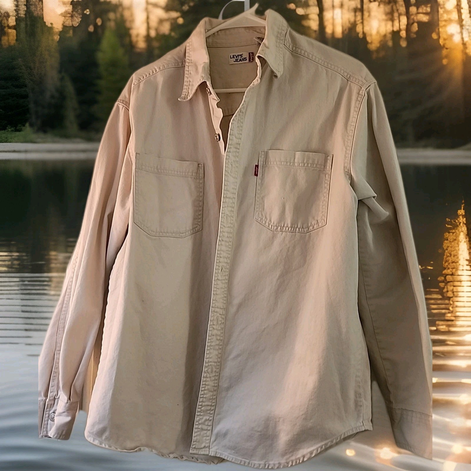 Vtg Levi Button Down Double Pockets  Red Tab  Nat… - image 1