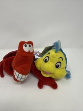 Disney Store Little Mermaid Flounder Sebastian Mini Bean Bag Plush Tags 7  8  