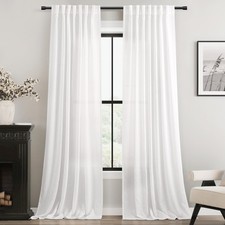 Linen White Curtains 86 inches Long for 52"W x 86"L Pack of 2 ,