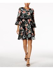 VINCE CAMUTO Womens Black Bell Sleeve Above The Knee Blouson Dress 4