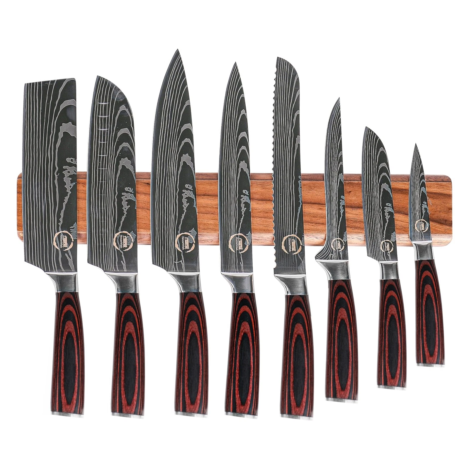 8 PC Chef Knives - High Carbon Stainless Steel Knives With Pakkawood Handles ...
