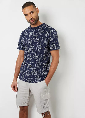Threadbare Floral Print Crew Neck T-Shirt in Navy  UK Small  S   (fmn19-2)