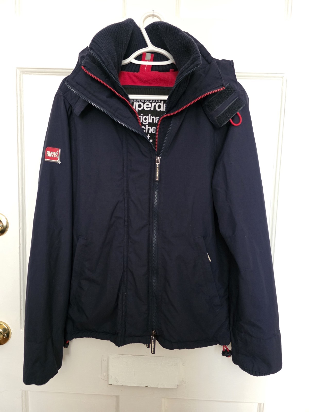 Superdry Men's Original Windcheater Jacket S Navy Red Hooded Full Zip Coat image 2