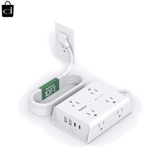 10Ft Extension Cord with Multiple Outlets, Flat Plug Power Strip Surge Protector