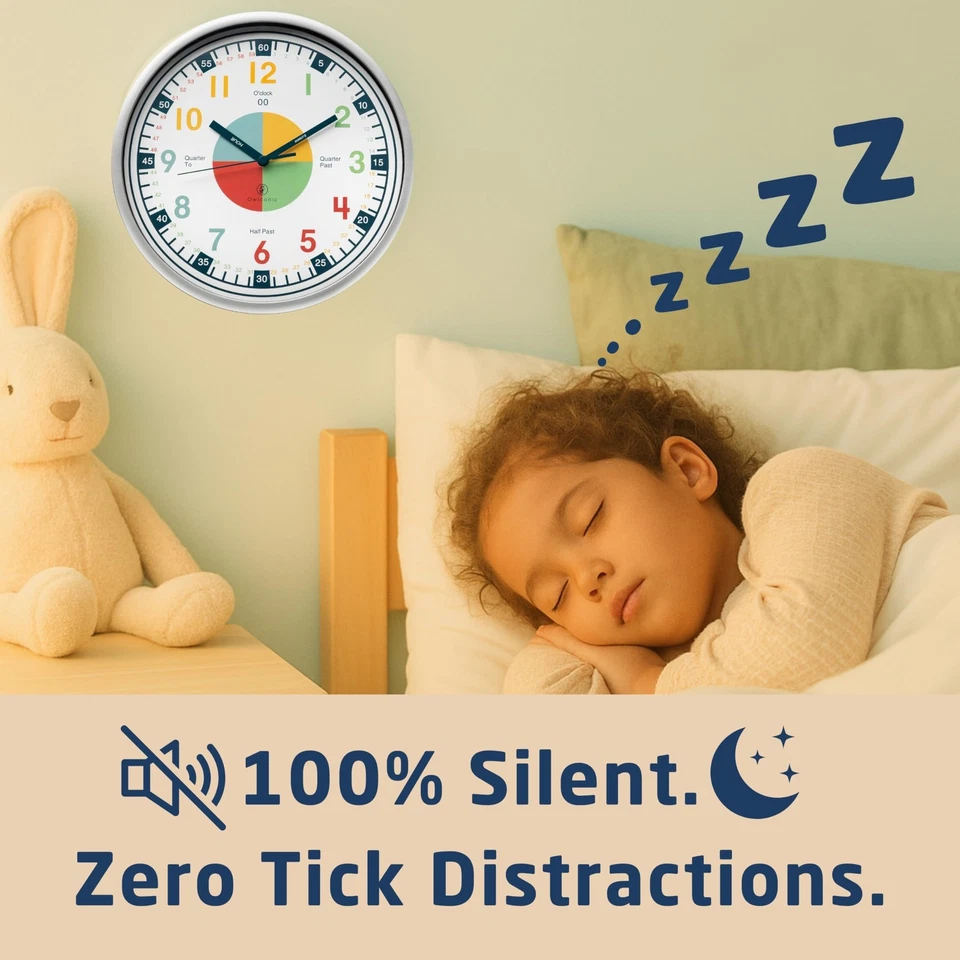 Reloj analógico sin tictac para niños aprendiendo a decir la hora, reloj de enseñanza para K... Foto 2 de 4