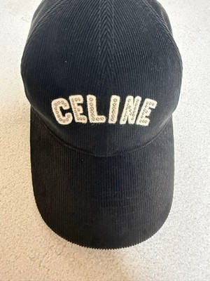Celine 2AUX3580W Corduroy Logo Baseball Cap Black Size M Unisex Authentic