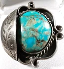 NAVAJO VINTAGE STERLING SILVER ETCHED FEATHER TURQUOISE SIZE 7 RING 11.5g