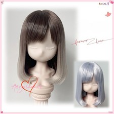 1/4MSD 1/3SD BJD Doll Hair Wig Medium Length Inward End Flat Bangs Pink Blue Tea
