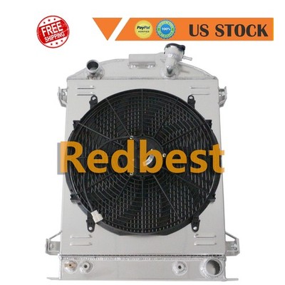 3 Row Alu Radiator+Shroud+Fan Fits 1932 Ford Highboy Street Hot Rod Chevy V8 Eng