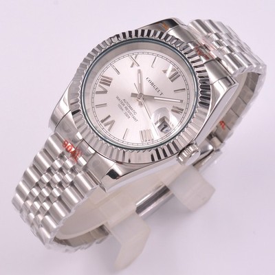 Corgeut NH35 Automatic Mens watch Sterile silver dial Sapphire Glass Rome number