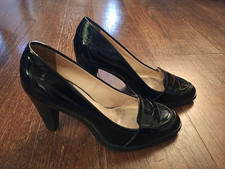 Cole Haan Air Penny Loafers Moc Toe 3" Heels Patent Leather Retro Classic sz 7