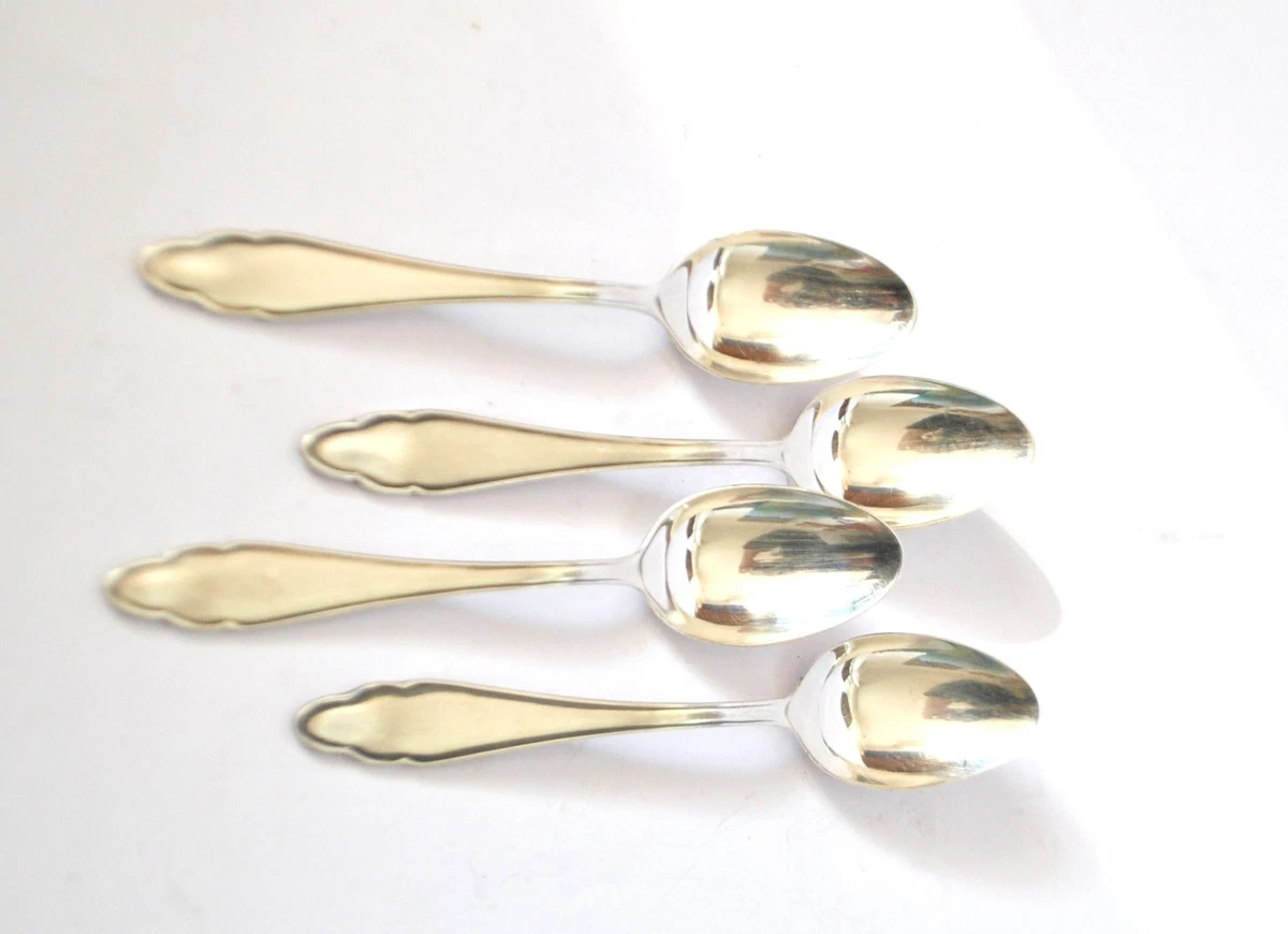 DEETJEN Lot 4 cuillères à dessert en métal argenté DESIGN Moderniste chantourné
