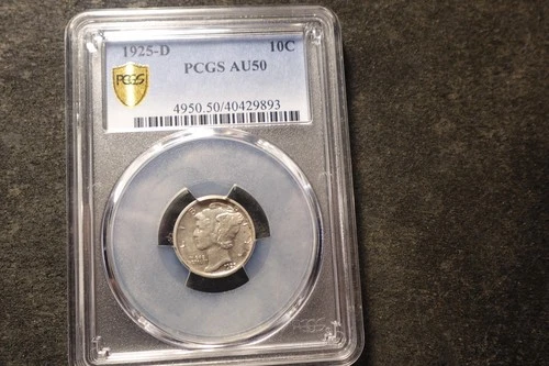 1925-D PCGS AU-50 Mercury Head Dime Nice Coin SLABZ