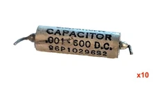 Lot of 10 Vintage Sprague Vitamin Q 0.001 uf 600v Capacitors Guitar Tone Caps