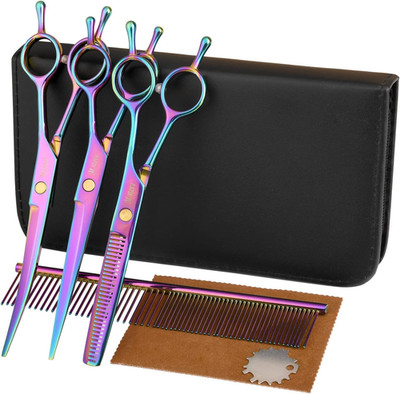 Dog Scissors for Grooming 7 in 1 Professional Pet Cat Hair Cutting Shears Kit at