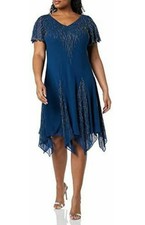 J Kara Beaded Dress Blue Navy Wedding Plus 18 Wide Cocktail Formal Party Holiday