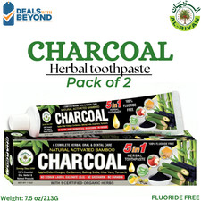 Organic Bamboo CHARCOAL Herbal Toothpaste pack of 2 Al Riyan 5in1 Fluoride Free