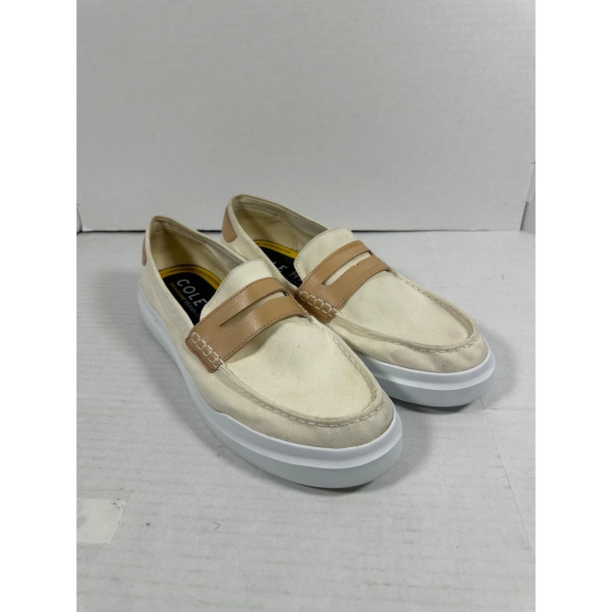 Cole Haan Grand Pro Stitchlite Penny Loafers Mens 10 Tan Cream Slip On Casual Cole Haan Loafer Brown Casual Shoes for Men for sale | eBay main image 3