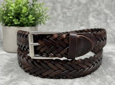 Brown Braided Belt Woven Faux Leather Silver Tone Buckle XL