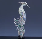 LARGE VINTAGE MULTI COLOR RHINESTONE BIRD OF PARADISE COSTUME JEWELRY BROOCH PIN