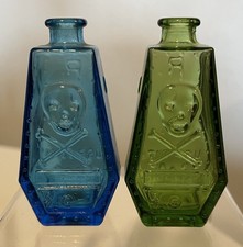 Vintage Wheaton Poison Bottles LOT Of 2 Blue/Green Skull & Crossbones