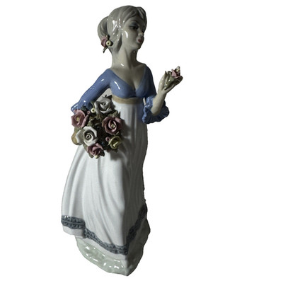 Vintage Porcelain Figurine Lady with Flowers Ceramic Statue Collectible Gift