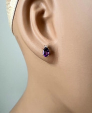 Estate 14K Yellow Gold Oval Amethyst and Diamond Stud Earrings