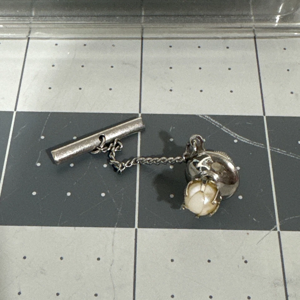 Vintage Lot Of Tie Tack Diamond Peral & Eagle Clutch Back with Safety Chain - Image 3 of 4